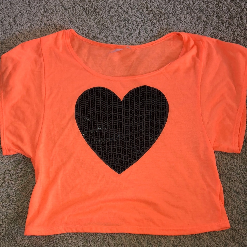 Orange and black sequin heart crop top